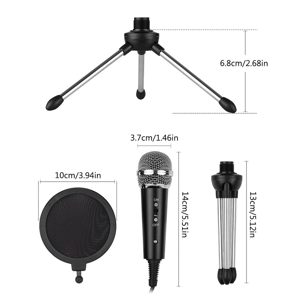 Video Microphone Kit with Mic Tripod Shock Mount Pop Filter Windshield Adapter Cable 3.5mm Plug