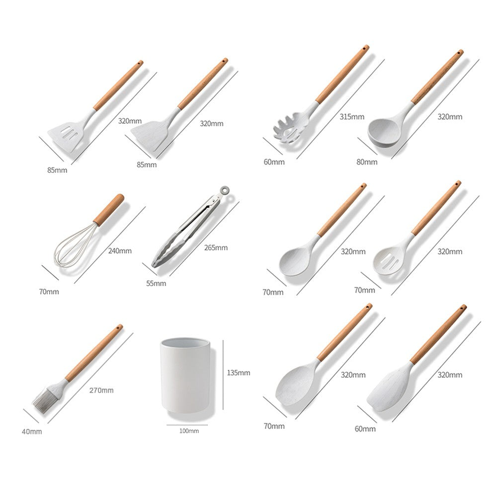 11PCS Silicone Cooking Utensil Set Non-stick Kitchen Utensils with Wooden Handle