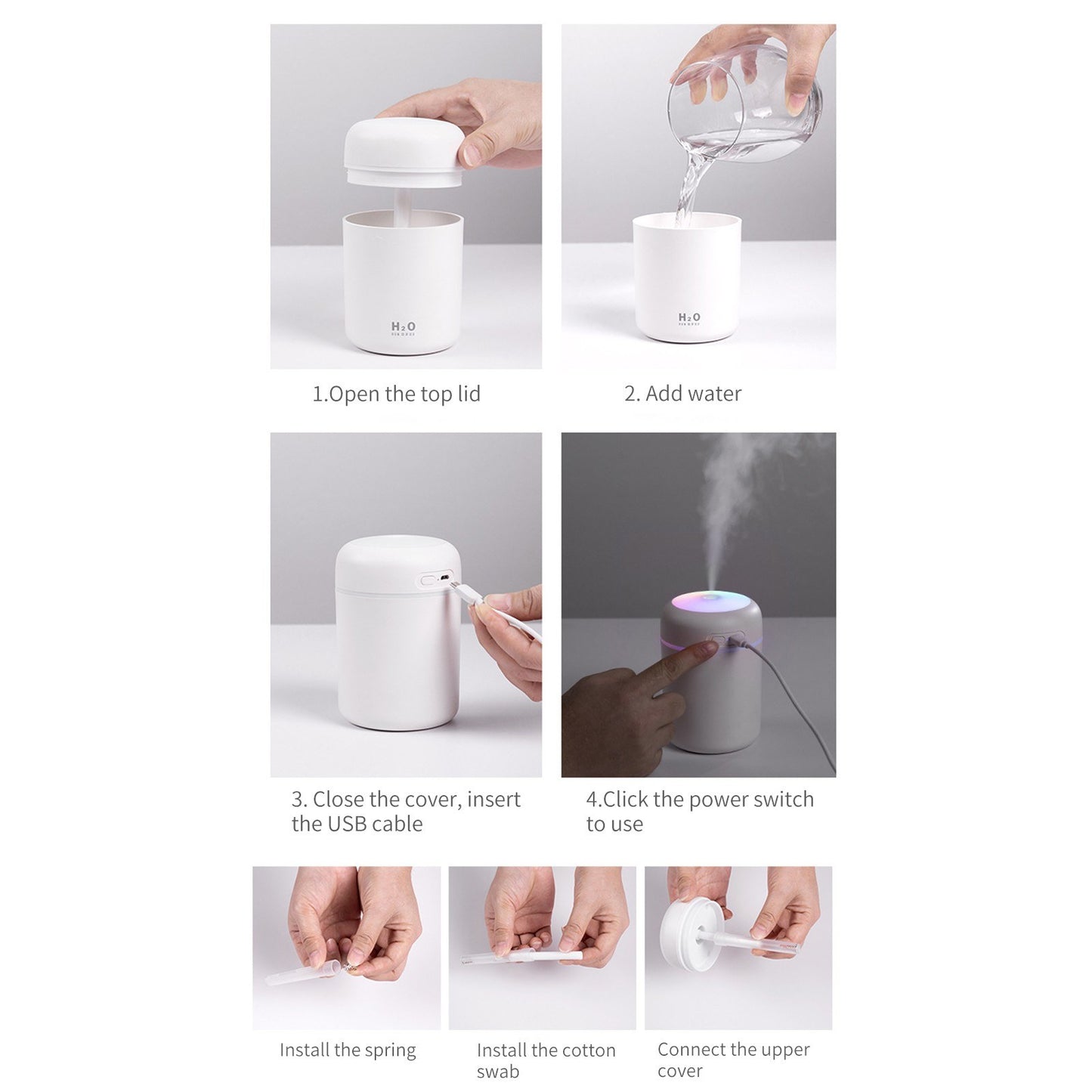 300mL Car Mist Humidifier Diffuser Portable Colorful Night Light Quiet Auto-Shut Off 2 Mist Modes Humidifier Essential Oil Diffuser