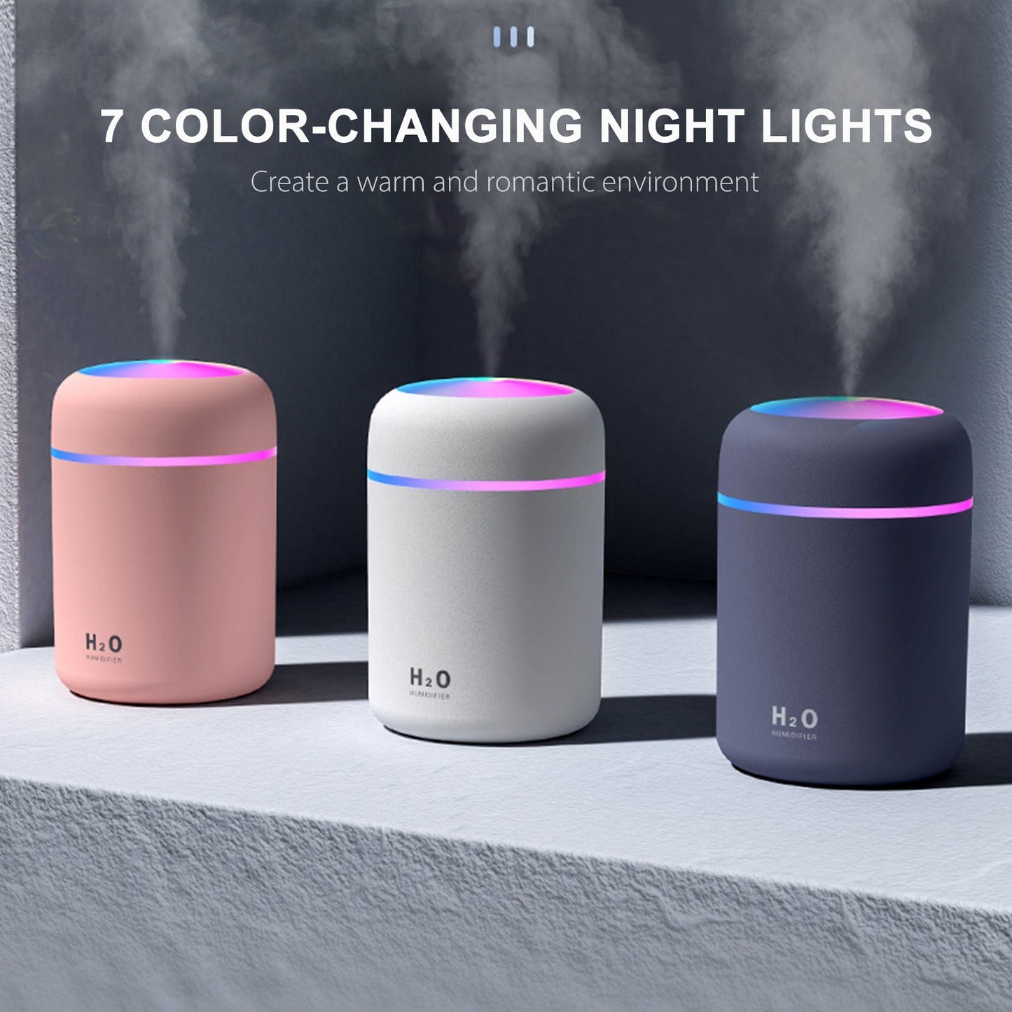 300mL Car Mist Humidifier Diffuser Portable Colorful Night Light Quiet Auto-Shut Off 2 Mist Modes Humidifier Essential Oil Diffuser