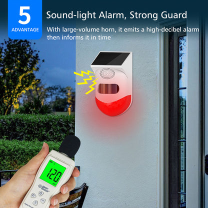 Solar Powered Wireless 433MHz Infrared Motion Sensor Detector Strobe Siren 120dB Alarm Waterproof PIR Sensor