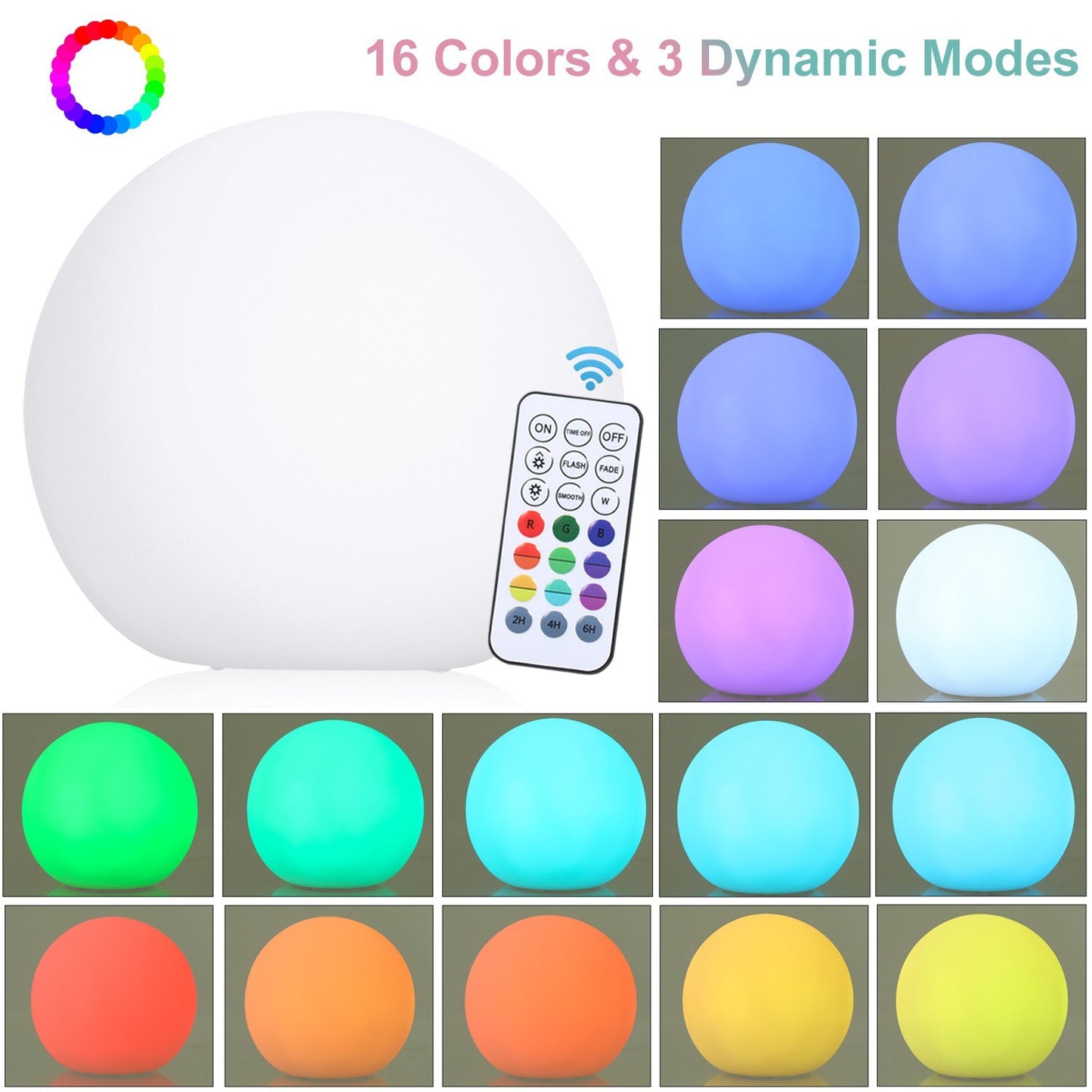 Dimmable Floatings Pool Light with RF Remote Control 16 Colors & 3 Dynamic Modes RGBW Color Changing LEDs Ball Lights