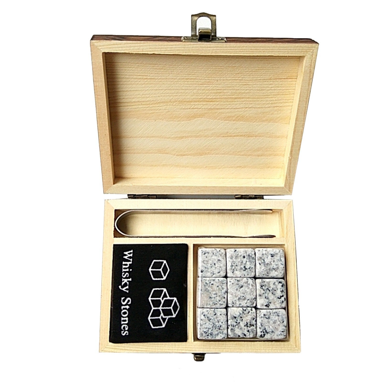 9PCS Whiskey Stones Set Chilling Stones Wooden Box Chilling Rocks Reusable Ice Cubes