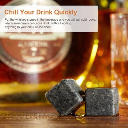 9PCS Whiskey Stones Set Chilling Stones Wooden Box Chilling Rocks Reusable Ice Cubes