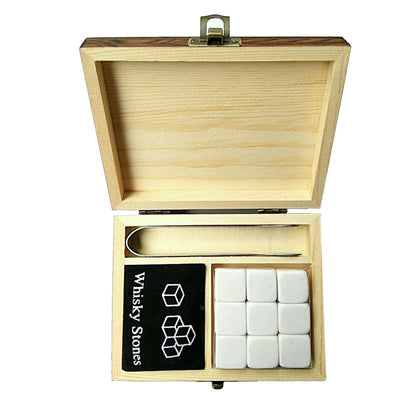 9PCS Whiskey Stones Set Chilling Stones Wooden Box Chilling Rocks Reusable Ice Cubes