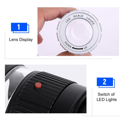 LED Scale Loupe 30X Adjustable Magnification Magnifier Metal Cylinder Type Mirror