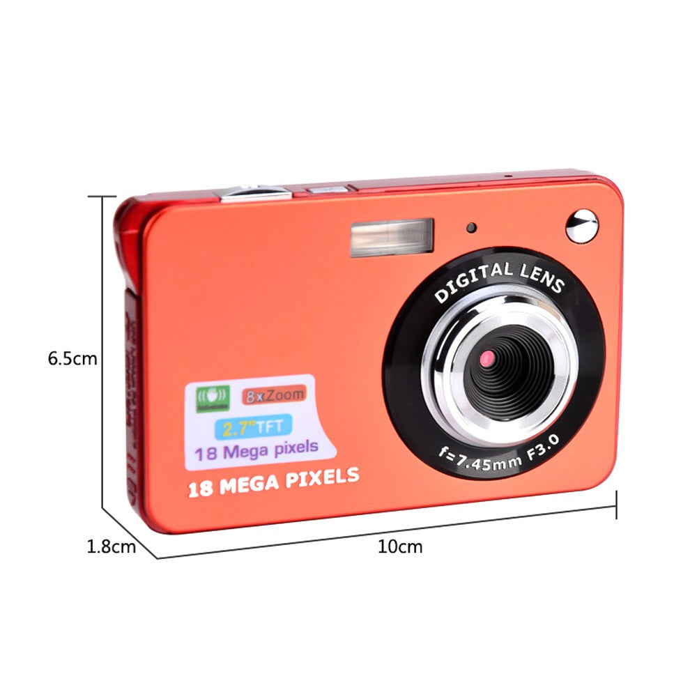 Digital Camera Mini Pocket Camera 18MP 2.7 Inch LCD Screen 8x Zoom Smile Capture Anti-Shake with Battery