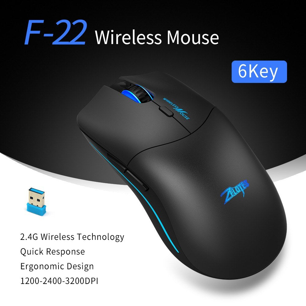 ZELOTES F-22 2.4GHz Wireless Mouse Gaming Mouse 6 Keys Optical Mice Ergonomic Design