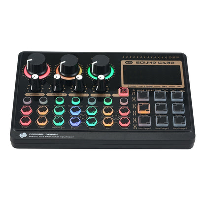 X6mini External Live Sound Card Mini Sound Mixer Board for Karaoke Singing Live Streaming Music Recording 7 Adjustable Buttons with 14 Special Effects BT Connection - Black