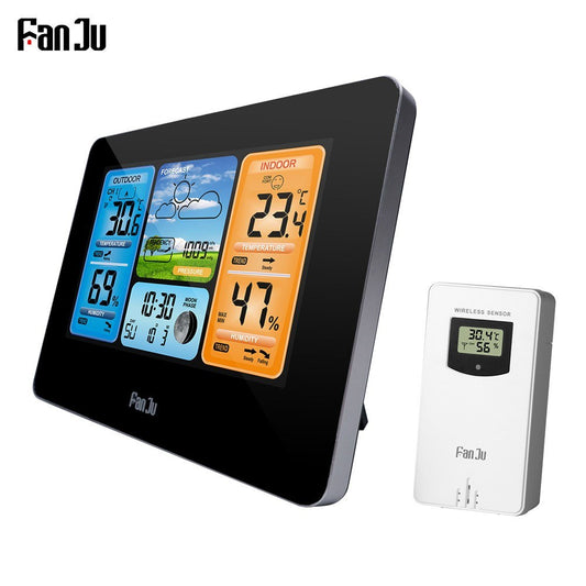 FANJU FJ3373 Multifunction LCD Alarm Clock Weather Station Clock Indoor Weather Forecast Barometer Thermometer Hygrometer Digital Clock with Wireless Outdoor Sensor