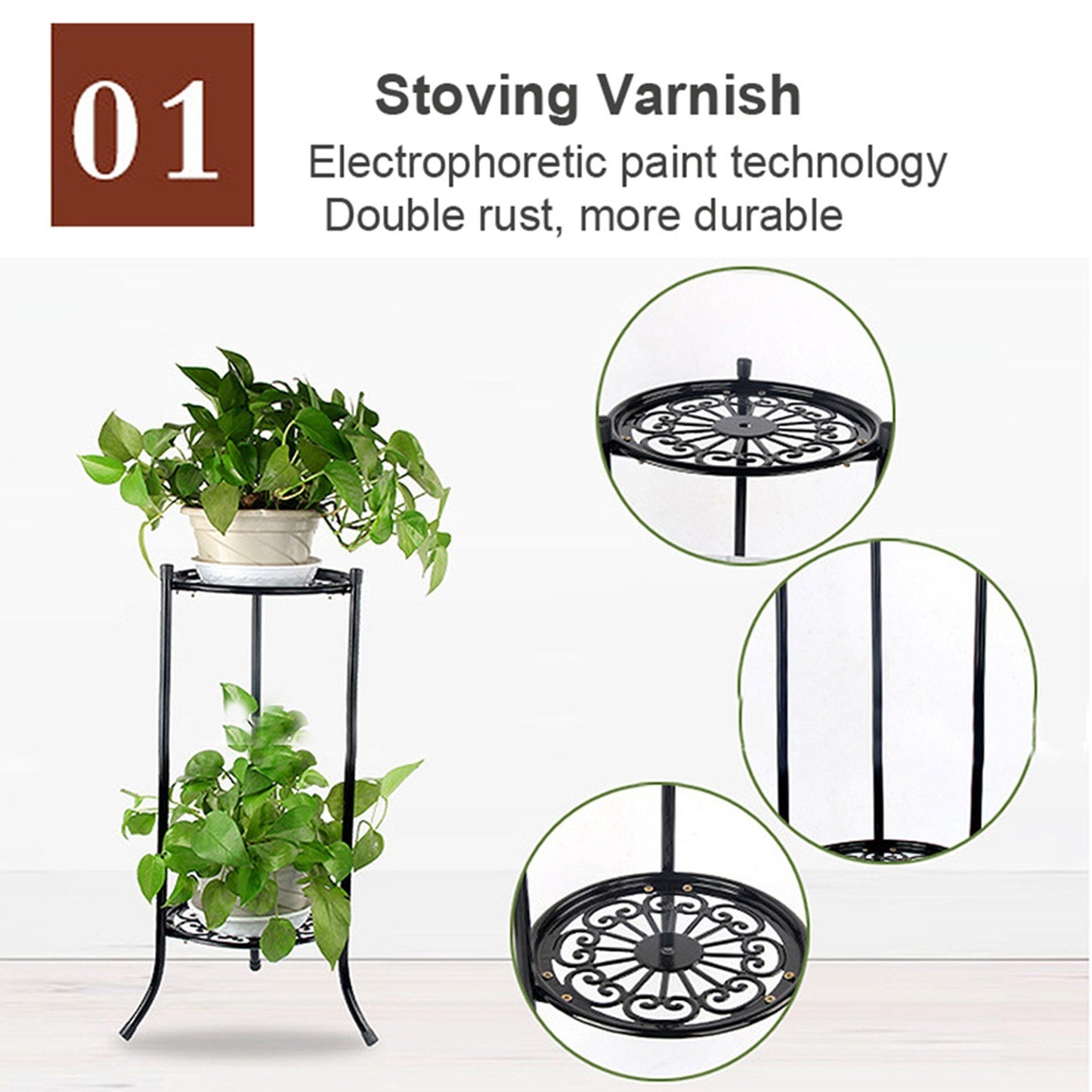 Flower Display Shelf 2 Holder Metal Plant Pot Stand Garden Patio Home Outdoor