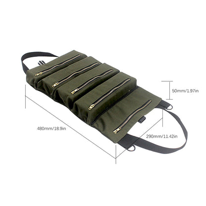 PENGGONG Roll Up Tool Bag Tool Storage Bag Multi-Purpose 5 Pockets Canvas Tool Roll Organisers Portable Tool Pouch