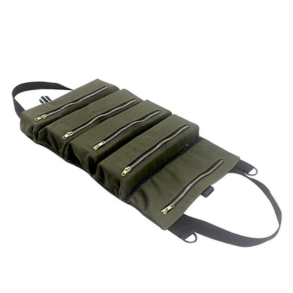 PENGGONG Roll Up Tool Bag Tool Storage Bag Multi-Purpose 5 Pockets Canvas Tool Roll Organisers Portable Tool Pouch