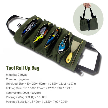 PENGGONG Roll Up Tool Bag Tool Storage Bag Multi-Purpose 5 Pockets Canvas Tool Roll Organisers Portable Tool Pouch