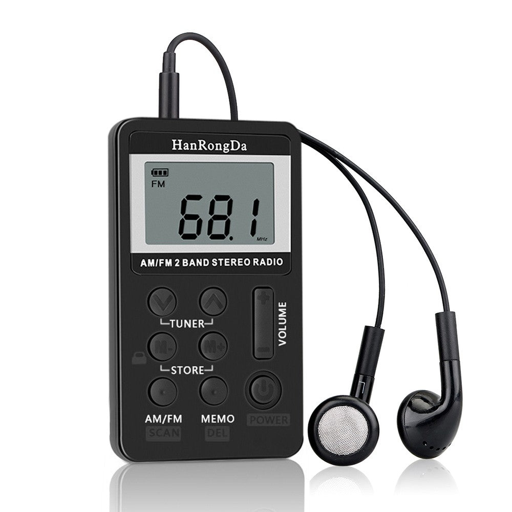 HanRongDa HRD-103 Portable AM FM Digital Radio Rechargeable LCD Screen 2 Band Stereo Receiver Pocket Radio with Earphone and Lanyard