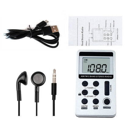 HanRongDa HRD-103 Portable AM FM Digital Radio Rechargeable LCD Screen 2 Band Stereo Receiver Pocket Radio with Earphone and Lanyard