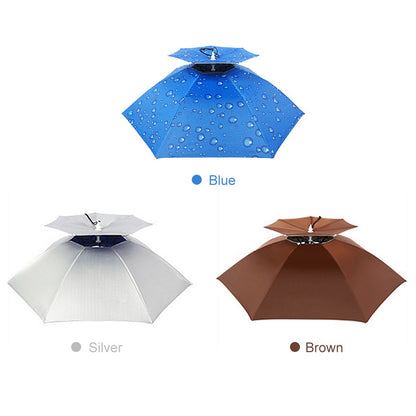 Double Layer Umbrella Hat Folding Sun Rain Cap with Adjustable Head Band for Fishing Camping Hiking