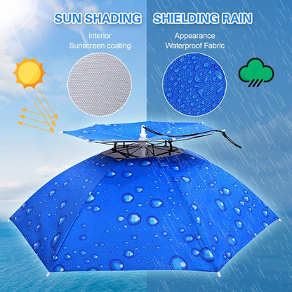 Double Layer Umbrella Hat Folding Sun Rain Cap with Adjustable Head Band for Fishing Camping Hiking