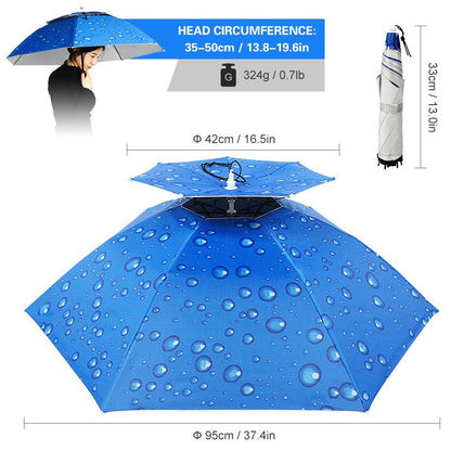 Double Layer Umbrella Hat Folding Sun Rain Cap with Adjustable Head Band for Fishing Camping Hiking