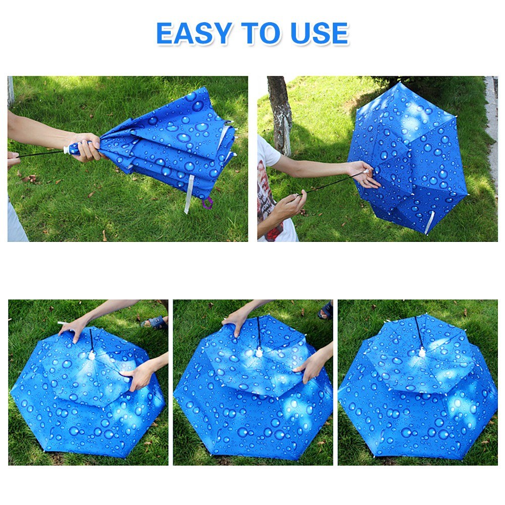 Double Layer Umbrella Hat Folding Sun Rain Cap with Adjustable Head Band for Fishing Camping Hiking