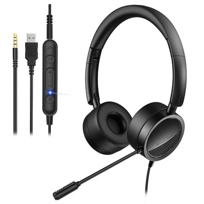 New Bee H360 Telephone Headset On Ear 3.5mm/USB Wired Noise Cancelling Microphone with Mic for Computer PC Laptop Stereo