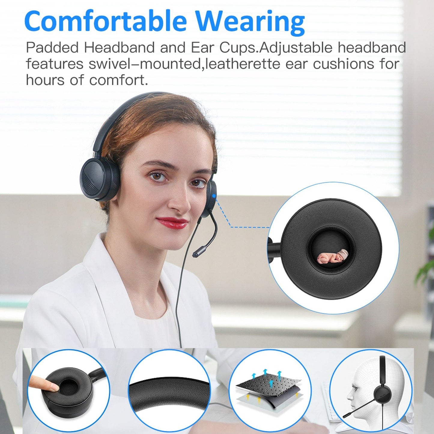 New Bee H360 Telephone Headset On Ear 3.5mm/USB Wired Noise Cancelling Microphone with Mic for Computer PC Laptop Stereo