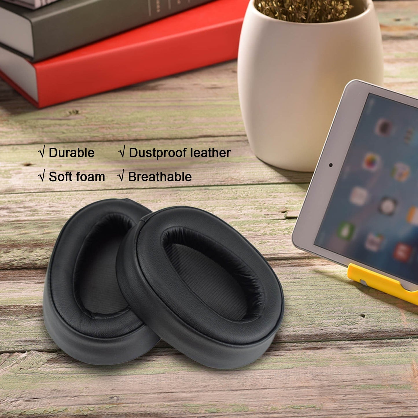 1 Pair Dust-proof Leather Breathable Headphones Cushion Replacement Ear Pads Cover for Sony MDR-100ABN WH-H900N