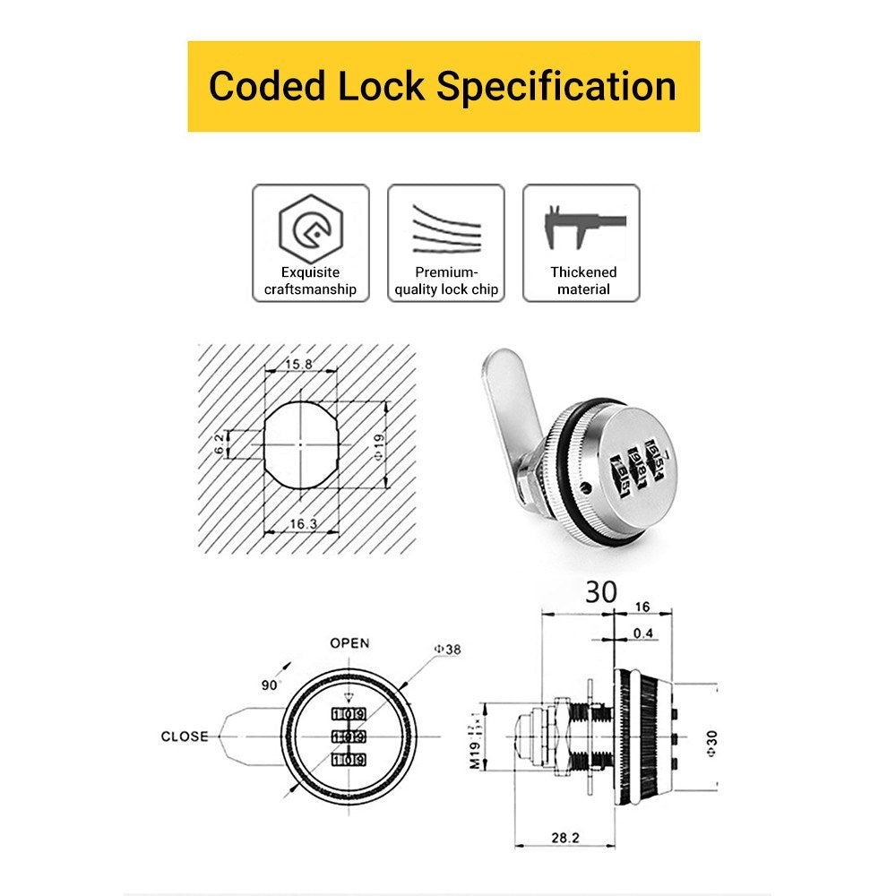 XT30 Combination Cam Lock Zinc Alloy Password Coded Lock Security Locks for Cabinet Drawer Cupboard Closet Box