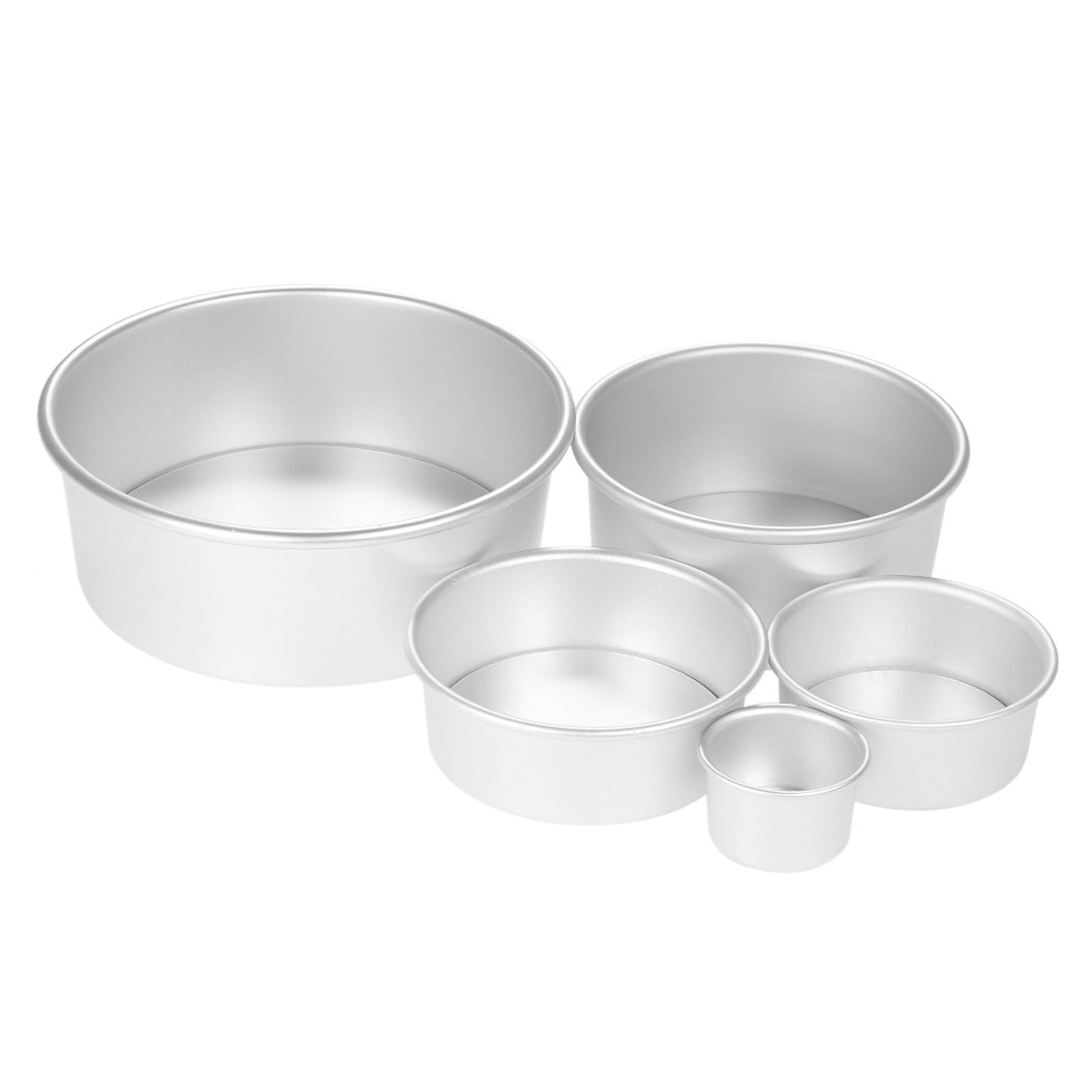 5 Pcs/Set Rust-resistant Aluminum Alloy Round Cake Mould with Removable Bottom Chiffon Cake Baking Pan Pudding Cheesecake Mold Set (BPA-Free, No FDA Certification)