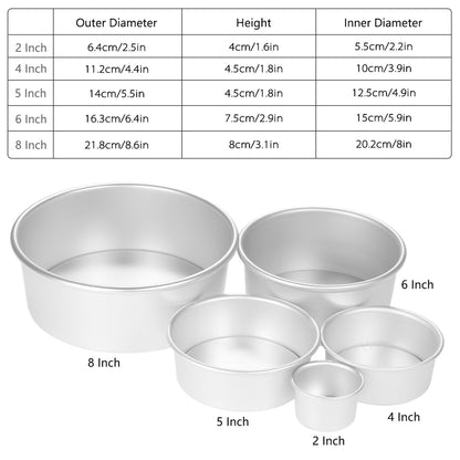 5 Pcs/Set Rust-resistant Aluminum Alloy Round Cake Mould with Removable Bottom Chiffon Cake Baking Pan Pudding Cheesecake Mold Set (BPA-Free, No FDA Certification)