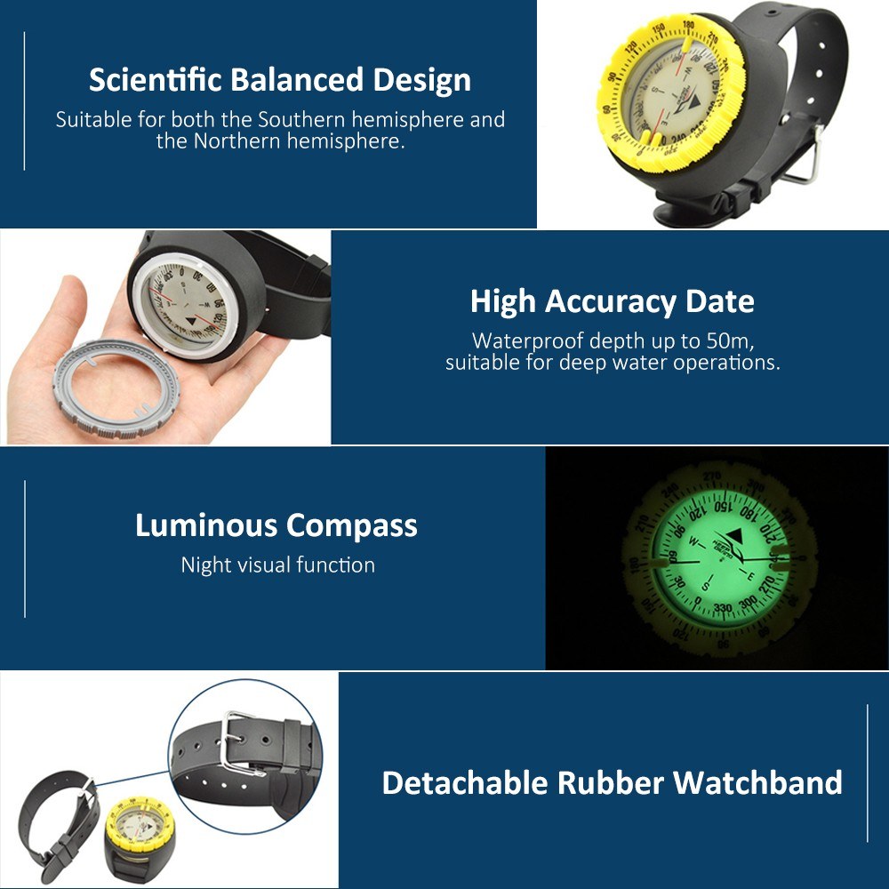 Professional High Precision Compass Underwater Luminous Compass for Diving Hiking Cycling Camping