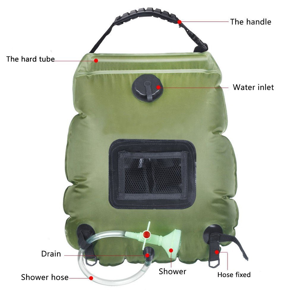 For Outdoor Camping 20L Large Capacity Portable Shower Bath Sunshine Heat Water Bag