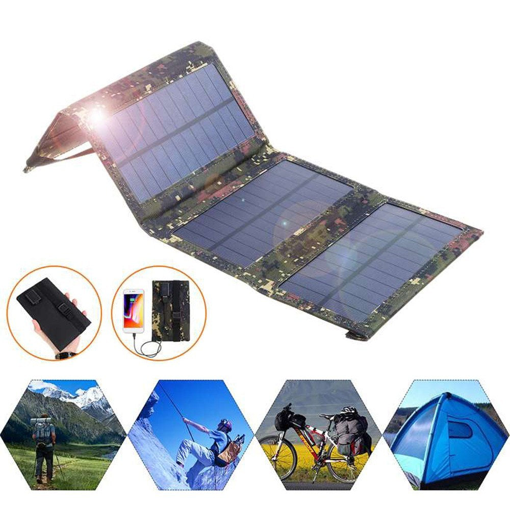 5V 10W USB Solar Charger Portable Outdoor Waterproof Solar Battery Charger USB Phone Charging Power Bank with 4 Solar Panels