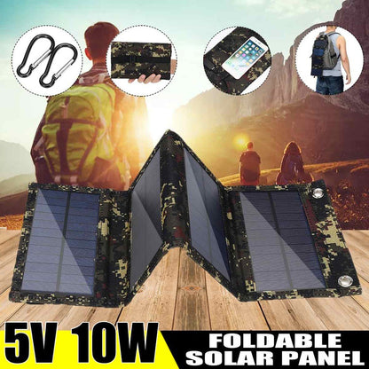 5V 10W USB Solar Charger Portable Outdoor Waterproof Solar Battery Charger USB Phone Charging Power Bank with 4 Solar Panels