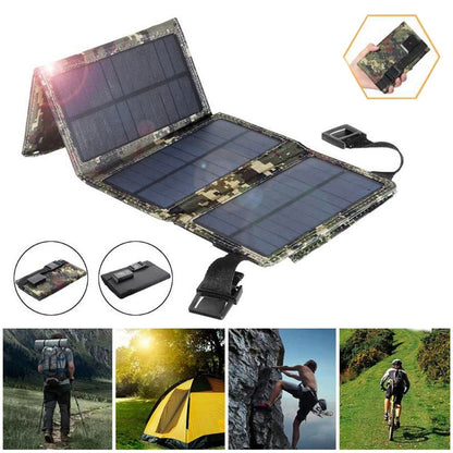 5V 10W USB Solar Charger Portable Outdoor Waterproof Solar Battery Charger USB Phone Charging Power Bank with 4 Solar Panels