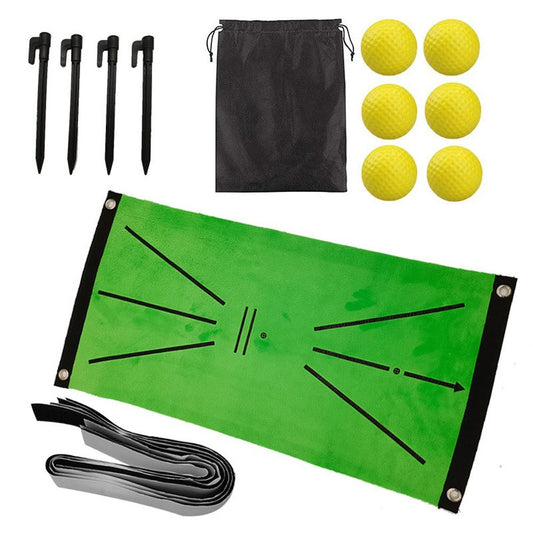 Non-slip Golf Hitting Mat for Swing Detection Batting Portable Golf Practice Training Aids Rug 24 x 12 inch with 6 Golf Balls