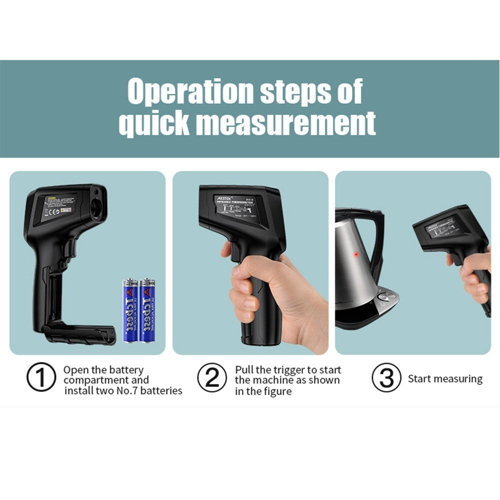 MESTEK IR03A -50 to 400 Degree Handheld Infrared Thermometer Non-Contact Digital Laser Industrial IR Temperature Tester with LCD Display