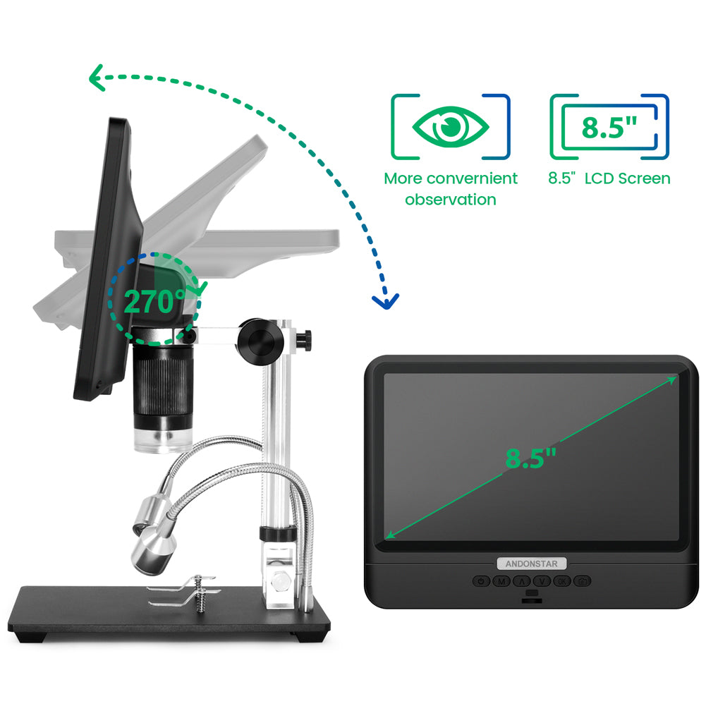 ANDONSTAR AD208 8.5 Inch LCD Screen 5X-1200X Digital Microscope Adjustable Microscope for Repairing (Battery Included)