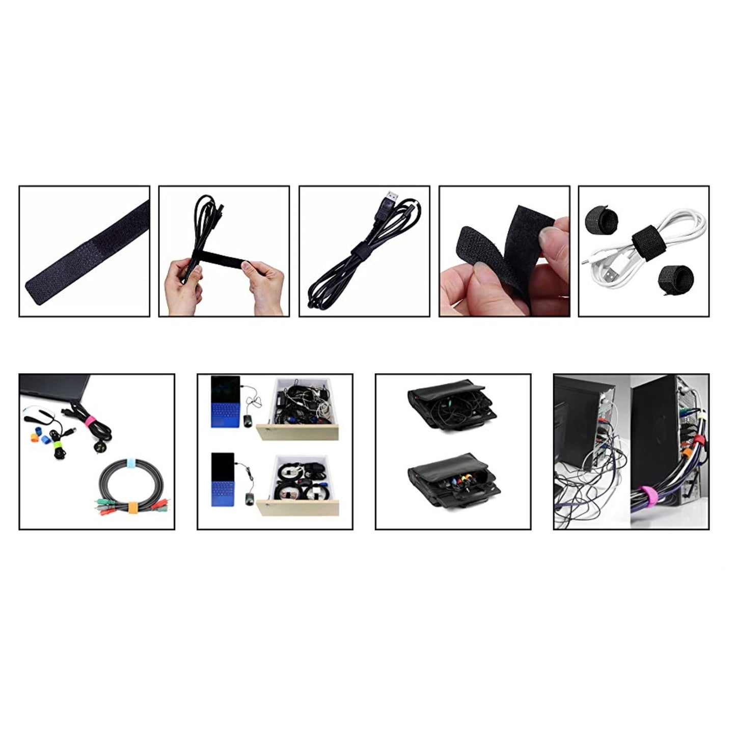 50pcs Cable Ties Reusable Fastening Wire Organizer Cord Rope Holder Cloth Cable Management Straps