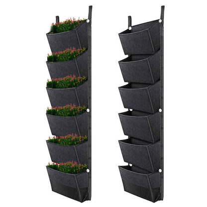 Hanging Planter Bag with 6 Pockets Vertical Gardening Systems Waterproof Wall Mount Flower Garden Vegetable Planting Bags for Patio House Balcony