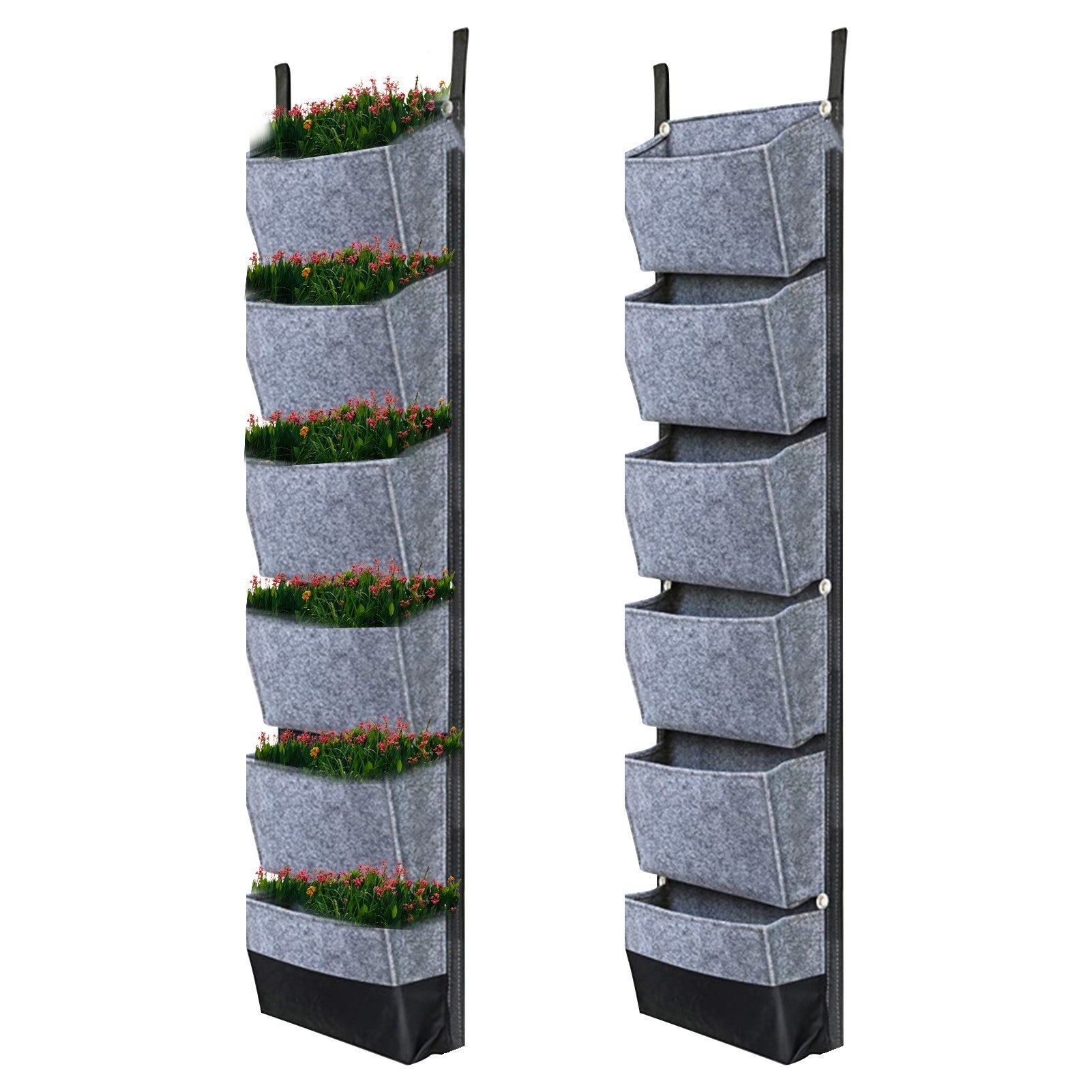 Hanging Planter Bag with 6 Pockets Vertical Gardening Systems Waterproof Wall Mount Flower Garden Vegetable Planting Bags for Patio House Balcony