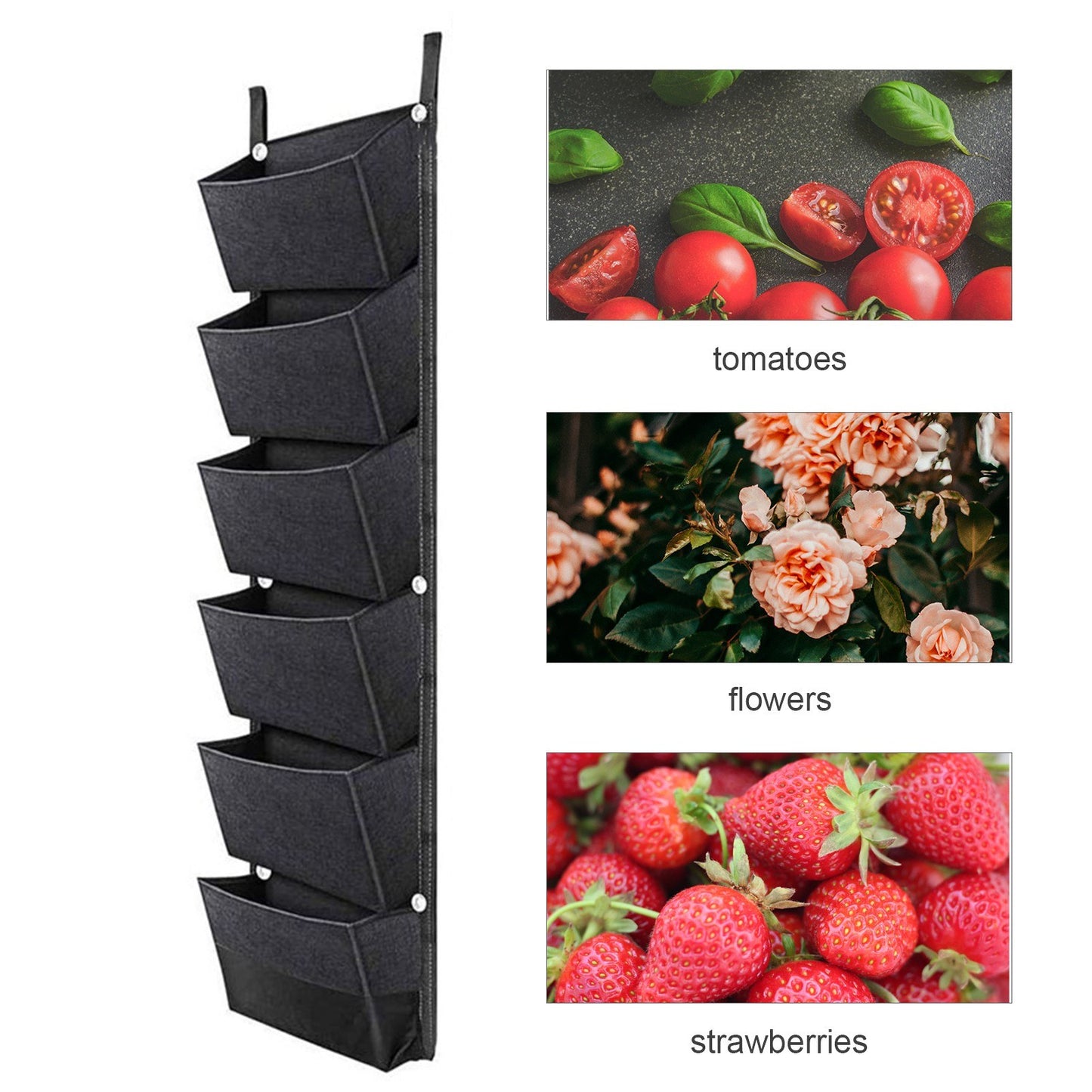 Hanging Planter Bag with 6 Pockets Vertical Gardening Systems Waterproof Wall Mount Flower Garden Vegetable Planting Bags for Patio House Balcony