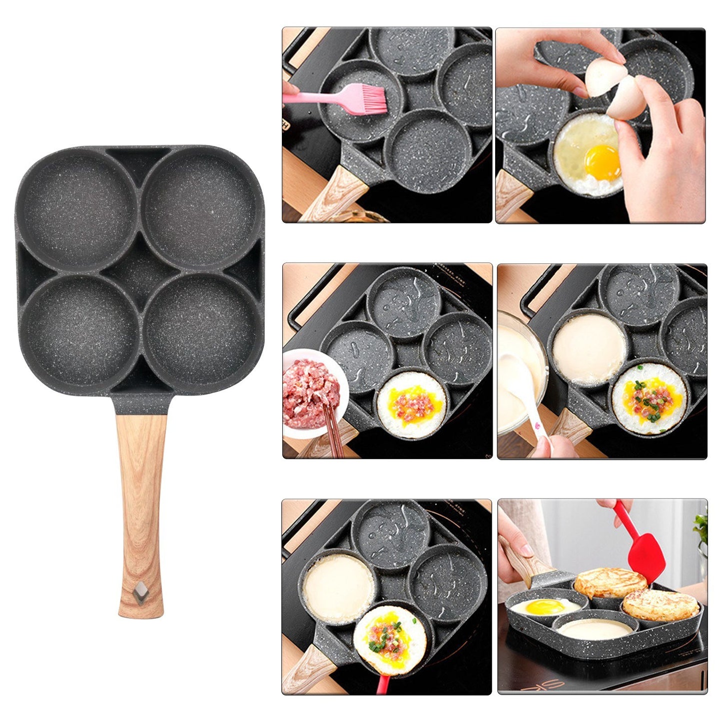 Four-cup Egg Pan Multifunctional Frying Egg Cooker Burger Pan for Breakfast Non-stick Frying Pan