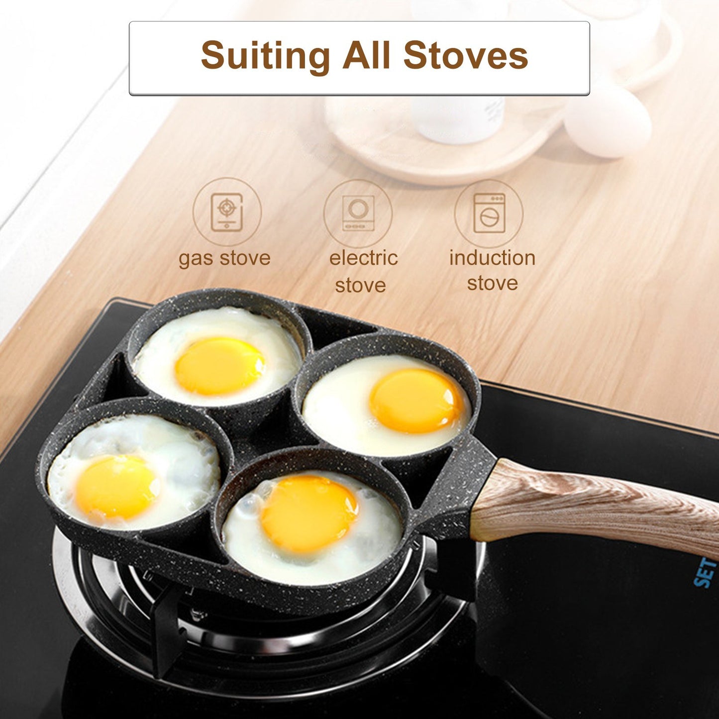 Four-cup Egg Pan Multifunctional Frying Egg Cooker Burger Pan for Breakfast Non-stick Frying Pan