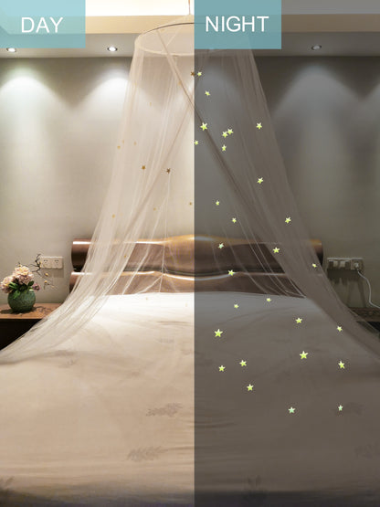 Luxury Bed Canopy Easy Setup Anti-mosquito Net with Fluorescent Stars Decor Kids Adults Bed Mosquito Mesh Net Play-Den