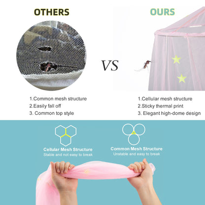 Luxury Bed Canopy Easy Setup Anti-mosquito Net with Fluorescent Stars Decor Kids Adults Bed Mosquito Mesh Net Play-Den