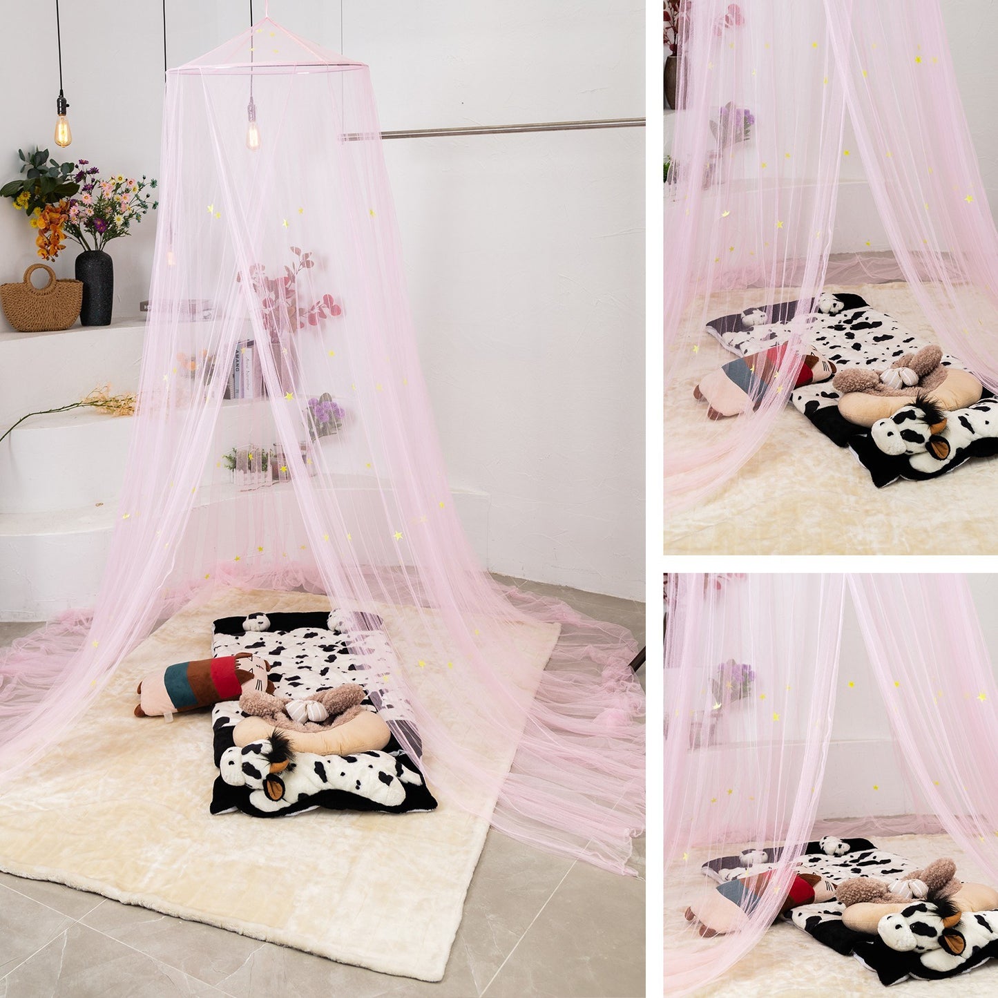 Luxury Bed Canopy Easy Setup Anti-mosquito Net with Fluorescent Stars Decor Kids Adults Bed Mosquito Mesh Net Play-Den