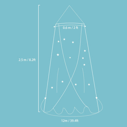 Luxury Bed Canopy Easy Setup Anti-mosquito Net with Fluorescent Stars Decor Kids Adults Bed Mosquito Mesh Net Play-Den