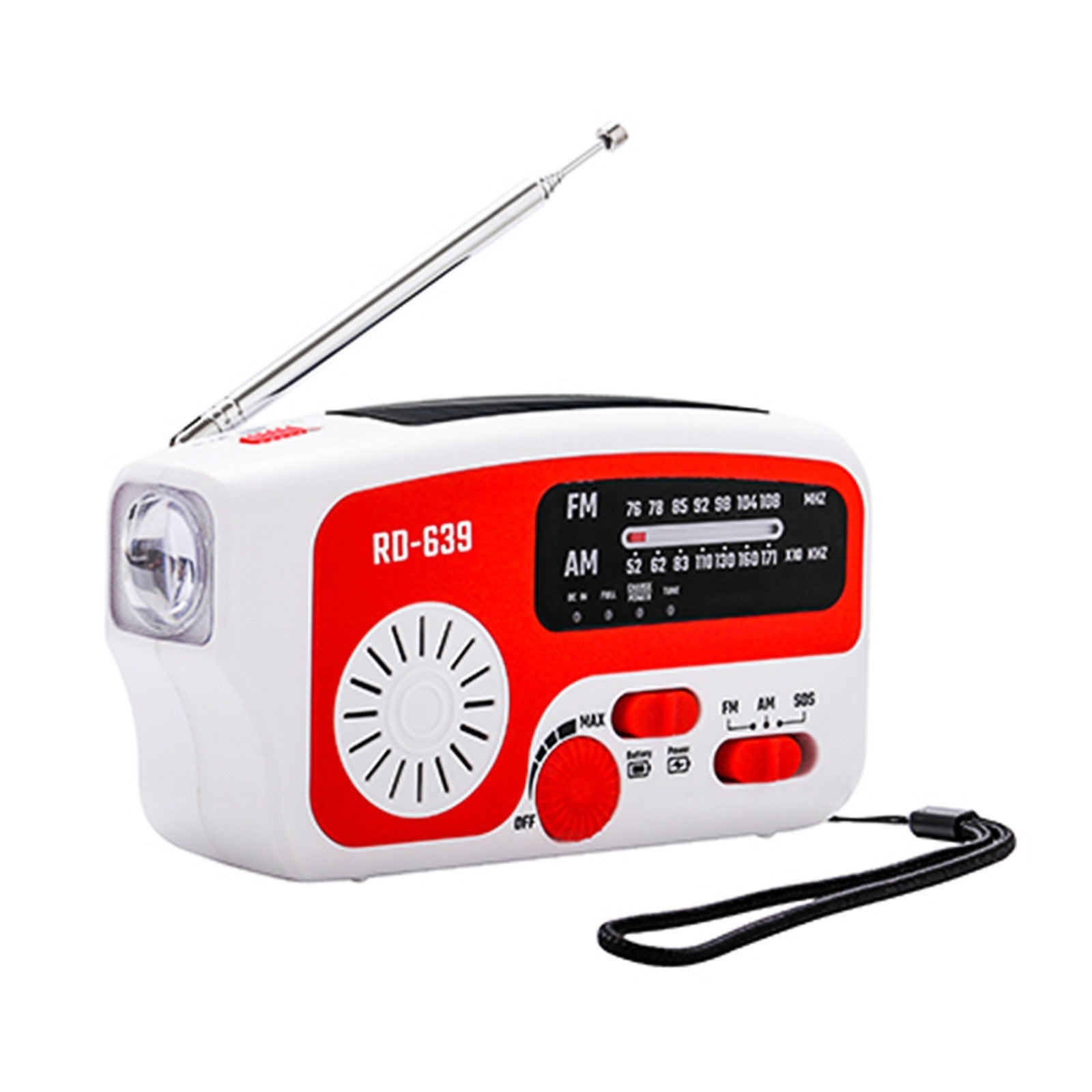 RD-639 AM/FM Emergency Radio Hand Crank Radio with Flashlight for SOS Emergency Portable Solar Radios Self Powered AM/FM Radio with 1200mAh Power Bank Cell Phone Charger USB Rechargeable Great Emergency Supplies (No Battery)