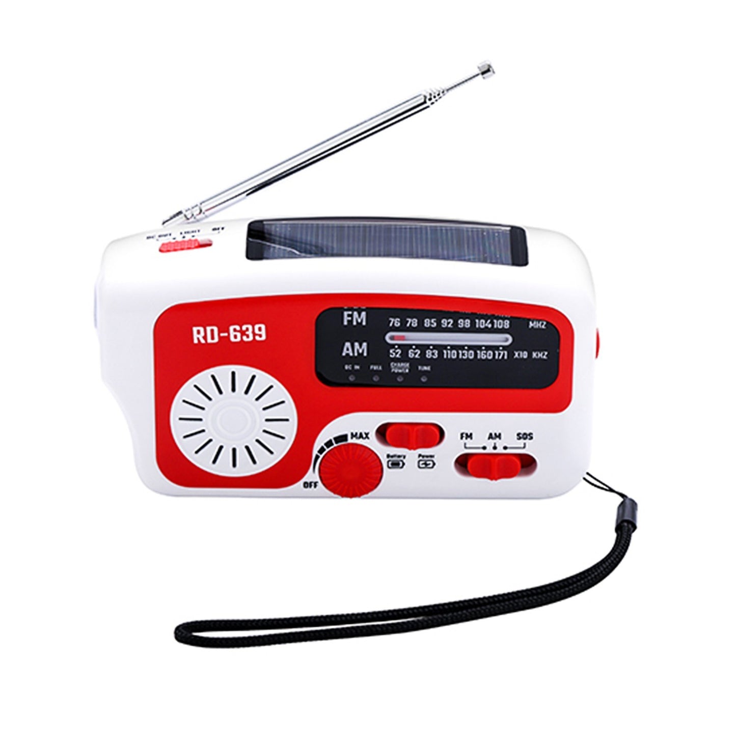 RD-639 AM/FM Emergency Radio Hand Crank Radio with Flashlight for SOS Emergency Portable Solar Radios Self Powered AM/FM Radio with 1200mAh Power Bank Cell Phone Charger USB Rechargeable Great Emergency Supplies (No Battery)